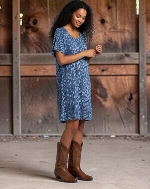 L'Agence Blue Leopard Print Lightweight Knee Length Dress *Stain See Photo* Sz L